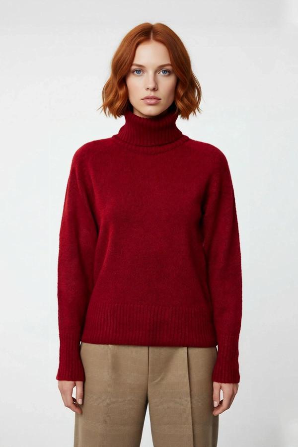 Kadınlara Özel Regular Kesim Balıkçı Yaka Triko Kazak Reglan Kol Kış Günleri İçin Şık Ve Rahat - Image 1