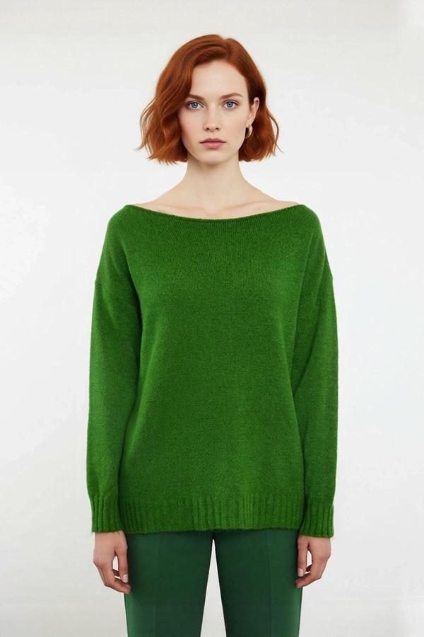 Kadın Basic Kayık Yaka Oversize Triko Kazak Rahat Ve Şık İlkbahar Sonbahar Günlerine Özel Kaliteli - Image 1