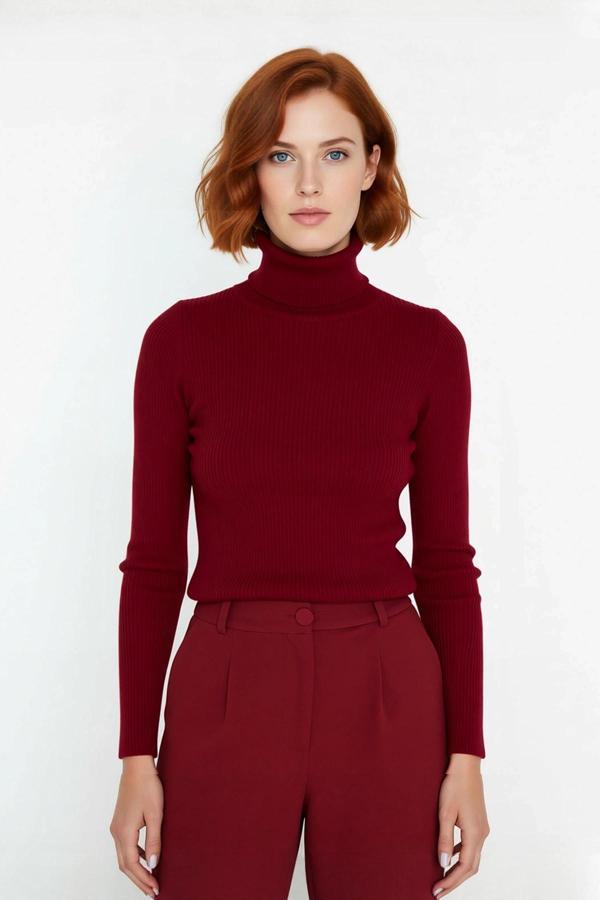 Kadın Fitted Balıkçı Yaka Akrilik Triko Kazak Soğuk Günler İçin Uzun Kollu Şık ve Modern Seçenek - Image 1