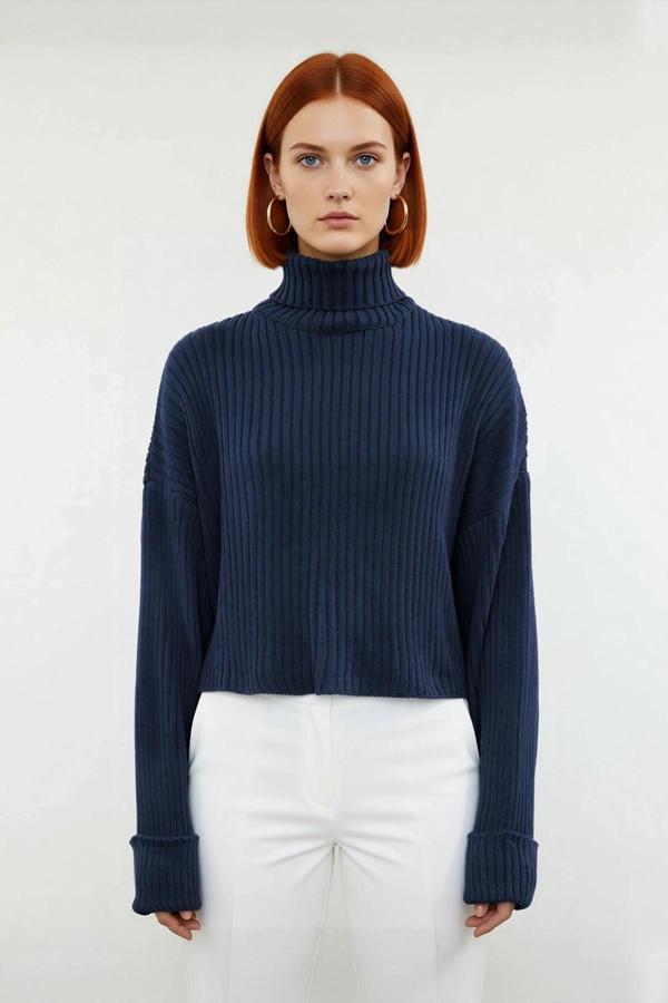 Kadın Oversize Super Crop Balıkçı Yaka Kışlık Triko Kazak Uzun Kollu Rahat Ve Şık Stil Kaliteli - Image 1