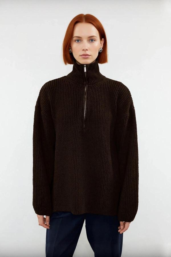 Kadın Basic Siluet Uzun Boy Düz Desen Rahat Kesim Kalın Triko Kazak Kış Kombinleri İçin Kaliteli - Image 1