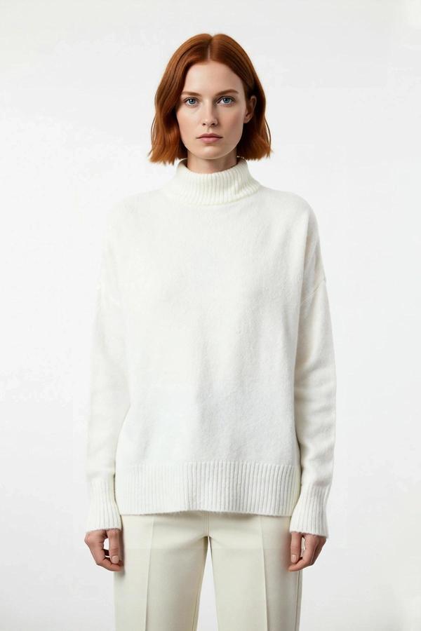 Kadın Basic Oversize Dik Yaka Triko Kazak Düşük Kol Uzun Boy Kışlık Günlük Şıklık Sunar Kaliteli - Image 1