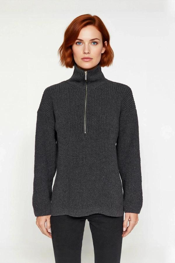 Kadın Basic Siluet Uzun Boy Düz Desen Rahat Kesim Kalın Triko Kazak Kış Kombinleri İçin Kaliteli - Image 1