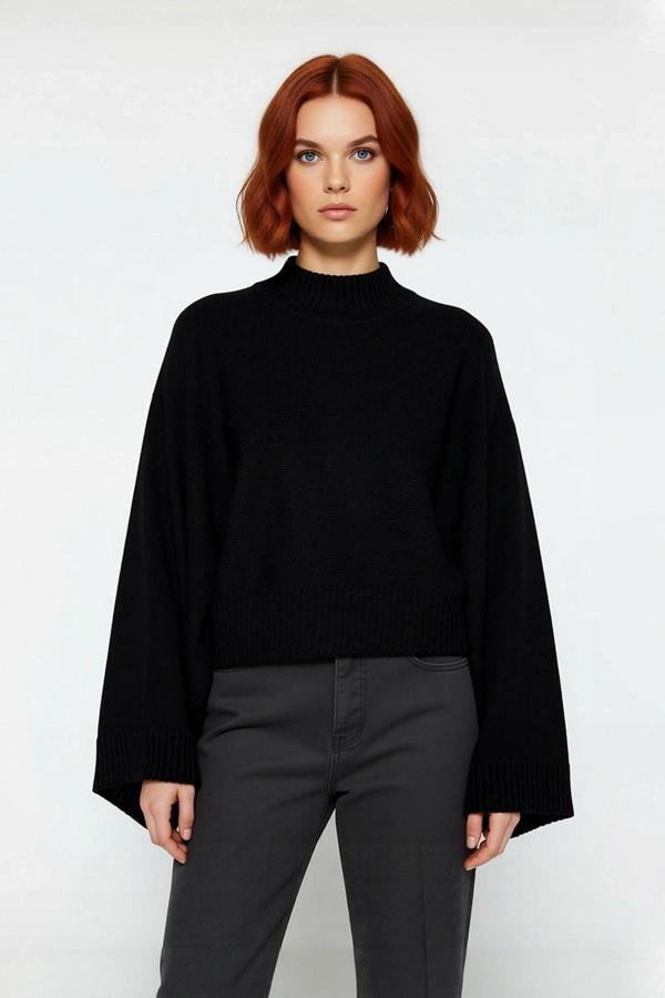 Kadın Geniş Kalıp Uzun İspanyol Kol Dik Yaka Triko Kazak Kış Kombinlerinin Vazgeçilmezi Kaliteli - Image 1