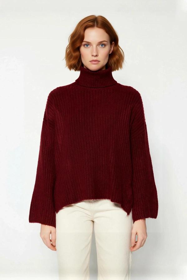 Kadın Balıkçı Yaka Oversize Düz Triko Kazak Kış Aylarında Modern ve Rahat Bir Tarz Sunar Kaliteli - Image 1