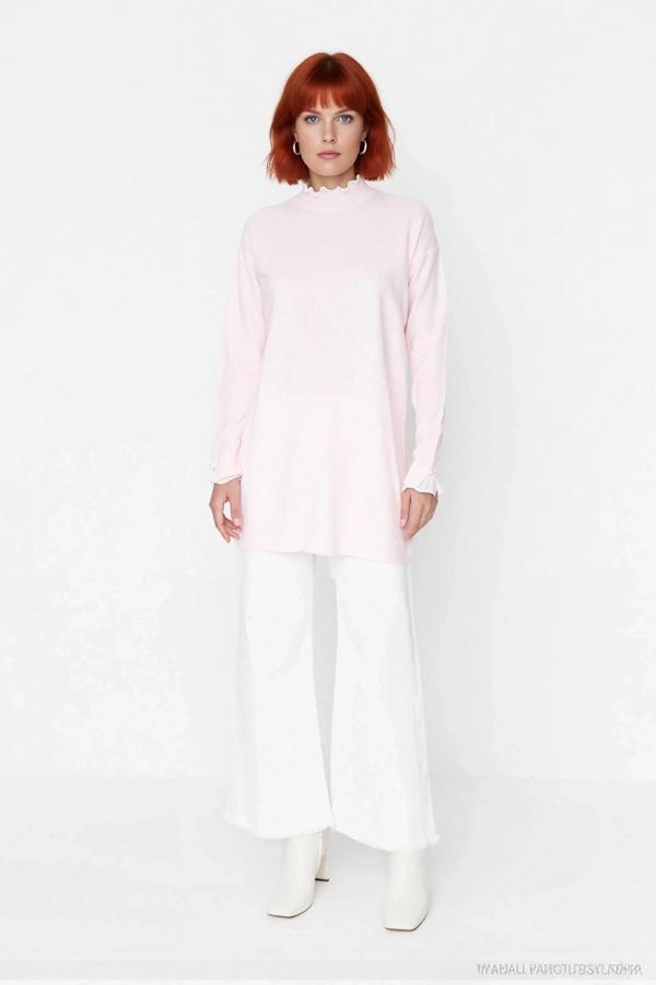 Kadın Casual Ortam Regular Kalıp Bisiklet Yaka Düz Desen Uzun Kol Triko Tunik Kazak Stili Kaliteli - Image 1