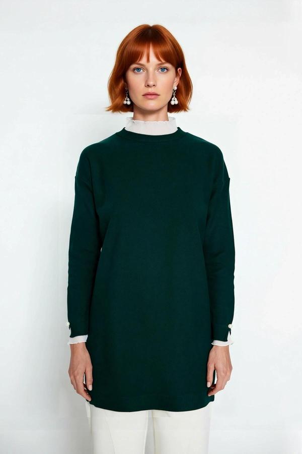 Kadın Casual Ortam Regular Kalıp Bisiklet Yaka Düz Desen Uzun Kol Triko Tunik Kazak Stili Kaliteli - Image 1