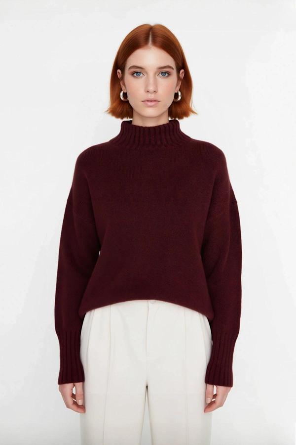 Kadınlara Özel Oversize Rahat Kalıp Düz Renk Triko Kazak Dik Yaka Reglan Kol Kış Modasının - Image 1