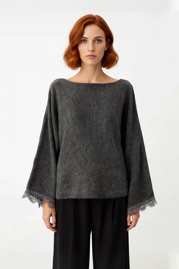 Kadınlar İçin Düz Regular Kalıp Kayık Yaka Düşük Kol Triko Kazak Kış Kombinlerinin Vazgeçilmezi - Image 1