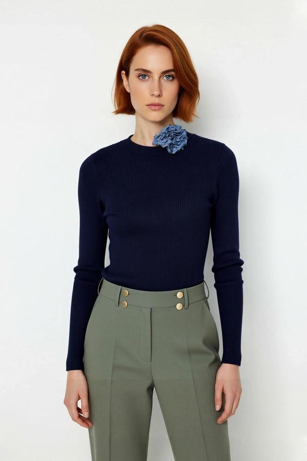 Kadın Fitted Uzun Kol Bisiklet Yaka Triko Kazak Fitilli Düz Desen Akrilik Günlük Şıklık Kaliteli - Image 1