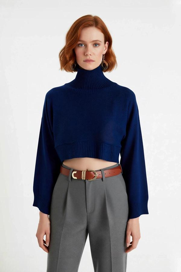 Kadın Oversize Dik Yaka Düz Akrilik Triko Kazak Basic Rahat Kış Kombinleri İçin İdeal Kaliteli - Image 1