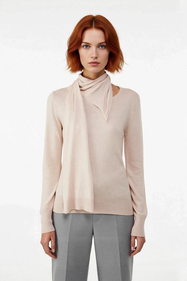 Kadın Regular Kalıp Uzun Kollu Şal Yaka İnce Triko Kazak İlkbahar Sonbahar Şıklığı Kaliteli - Image 1