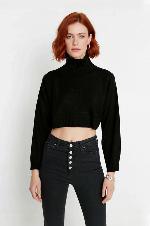 Kadın Oversize Dik Yaka Düz Akrilik Triko Kazak Basic Rahat Kış Kombinleri İçin İdeal Kaliteli - Image 1