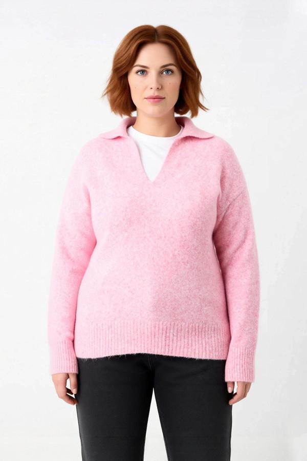 Kadınların Soğuk Havalar İçin İdeal Regular Kalıp Polo Yaka Düz Desen Triko Kazak Kaliteli - Image 1