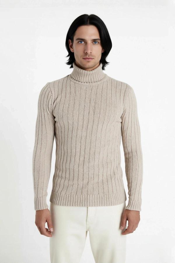 Erkek Basic Koleksiyon Fitilli Triko Balıkçı Yaka Kazak Soğuk Havalarda Konforlu ve Modern Şıklık - Image 1