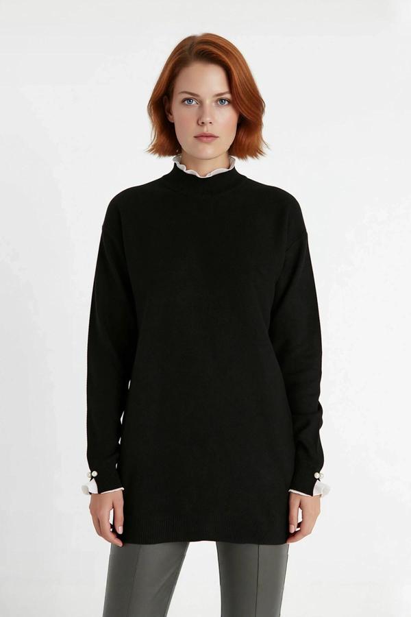 Kadın Casual Ortam Regular Kalıp Bisiklet Yaka Düz Desen Uzun Kol Triko Tunik Kazak Stili Kaliteli - Image 1