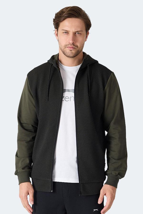 Slazenger FLAME Erkek Kapüşonlu Cepli Haki Sweatshirt - Image 1