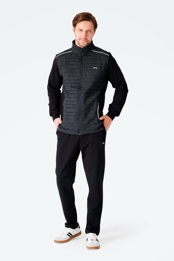 Slazenger FIORA Erkek Fermuarlı Dik Yaka Cepli Siyah Eşofman Takımı - Image 1
