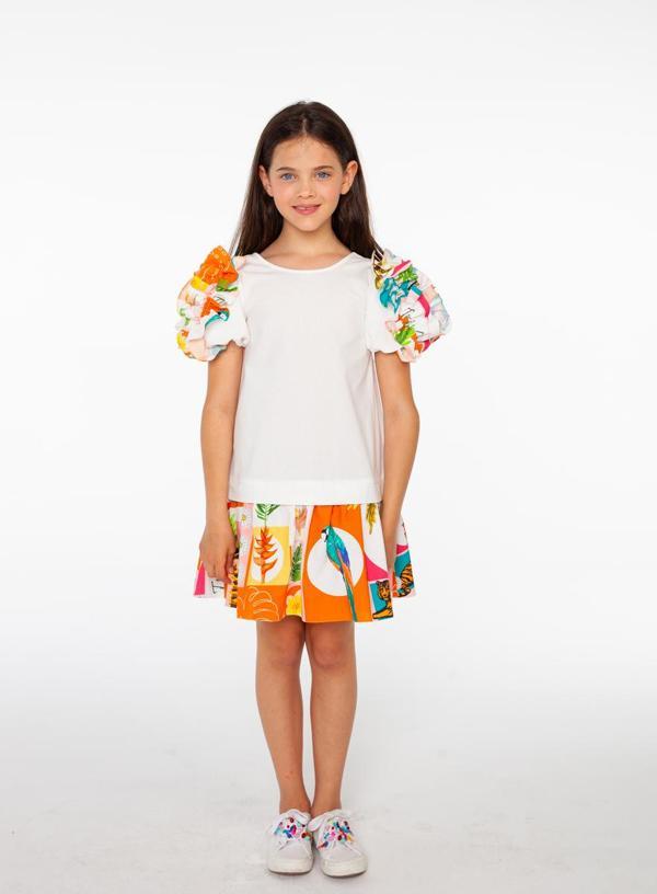 Kısa Balon Kollu Pamuklu Kız Çocuk Elbise - Image 1