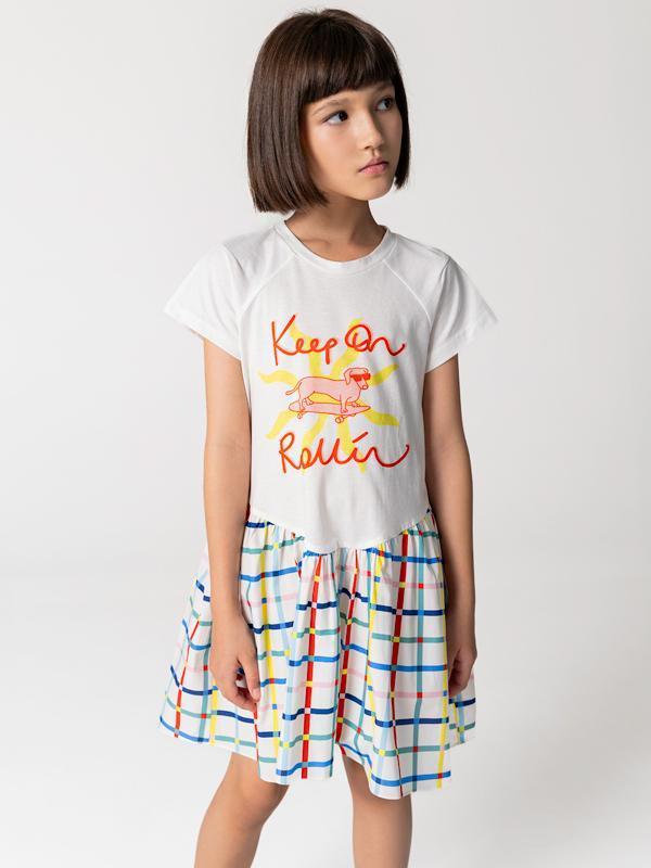 Tshırt Gövdeli Pamuk Kloş Etekli Kız Çocuk Elbise - Image 1