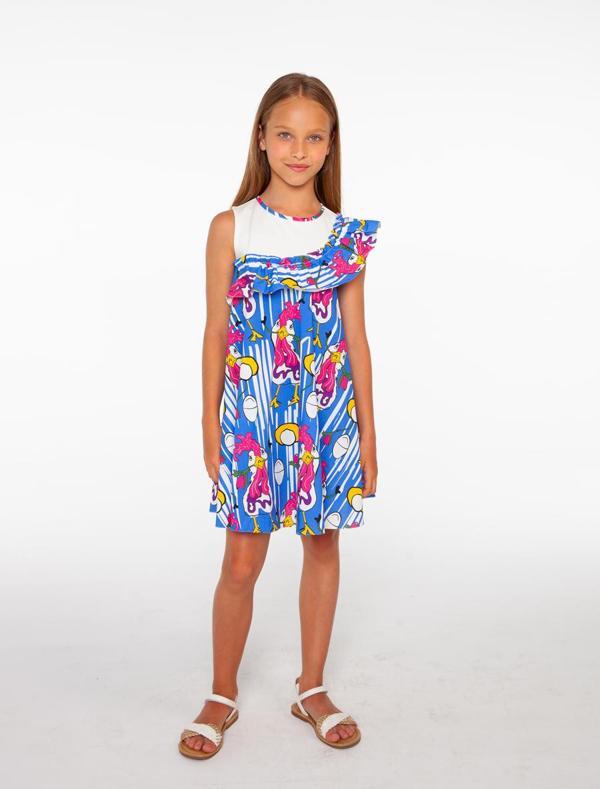 Horoz Desenli, Rahat Kalıp Kız Çocuk Elbise - Image 1