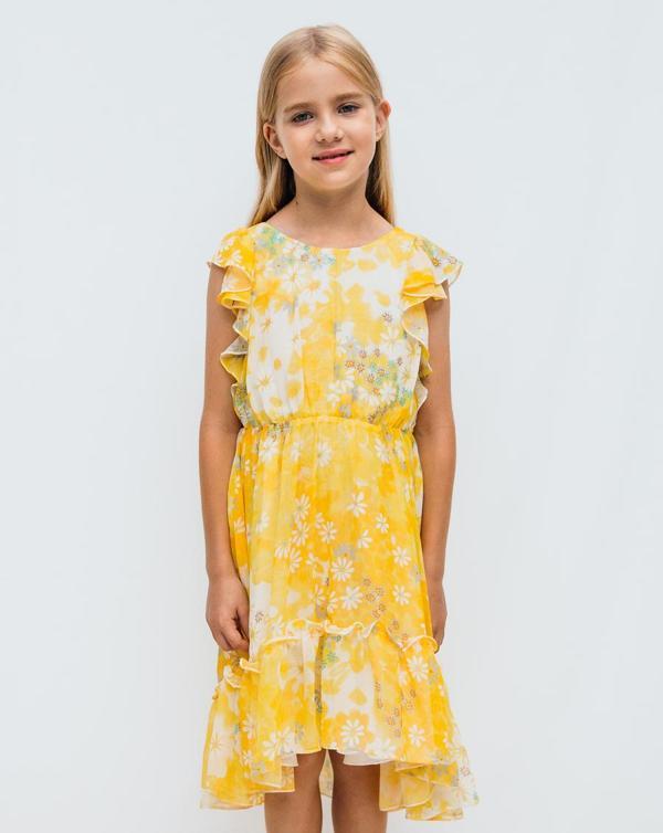 Papatya Desenli Şifon Kız Çocuk Elbise - Image 1