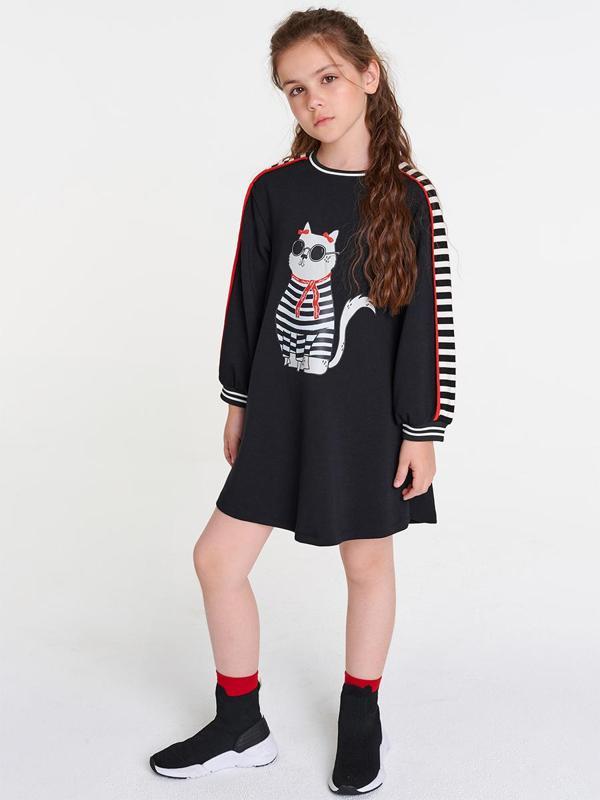 Kedi Desenli Elbise - Image 1