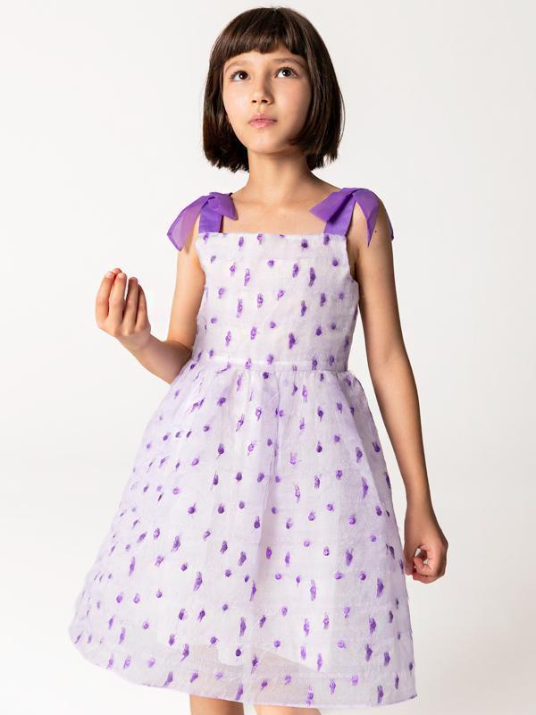 Mor Askılı Ve Benekli Jakar Kız Çocuk Elbise - Image 1