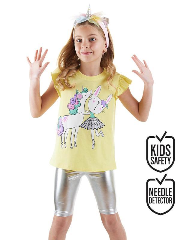 Unicorn Kız Çocuk T-shirt Metalik Tayt Takım - Image 1