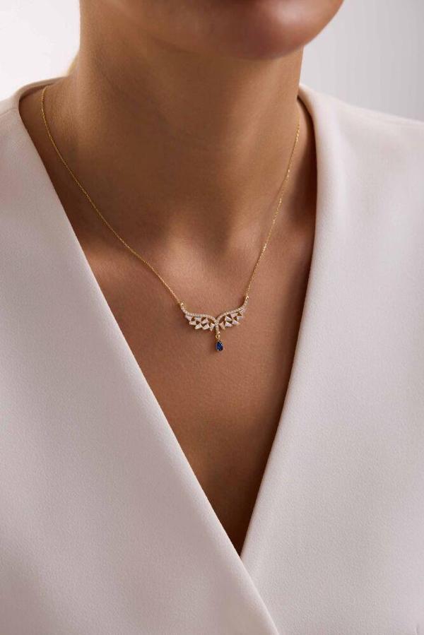 Melek Tasarım Damla Mavi Taşlı Kolye NEW - Image 1