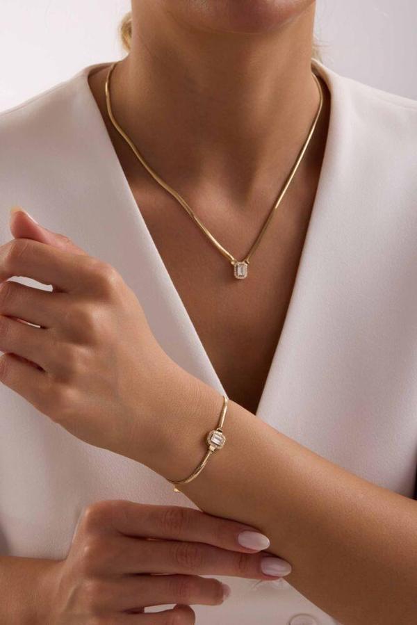 Altın Balık Sırtı Baget Set Kolye, Bileklik - Image 1