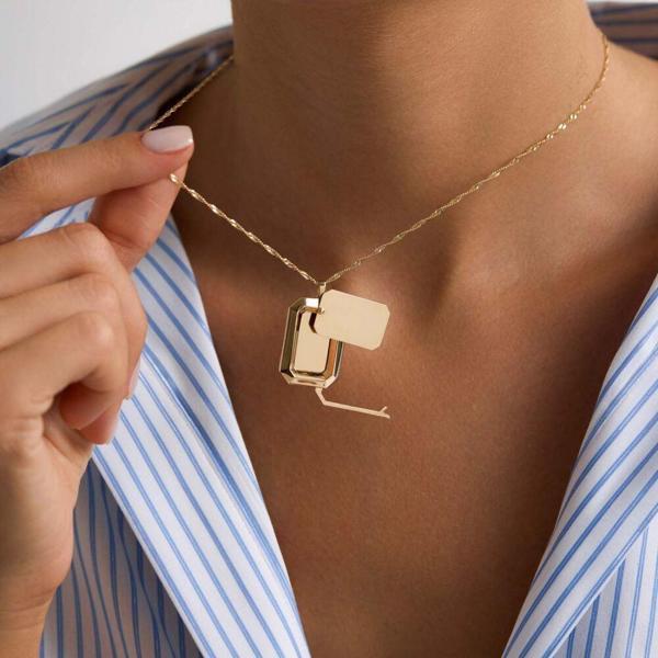 14 Ayar Altın Resimli Kolye Singapur Zincir 45 cm - Image 1