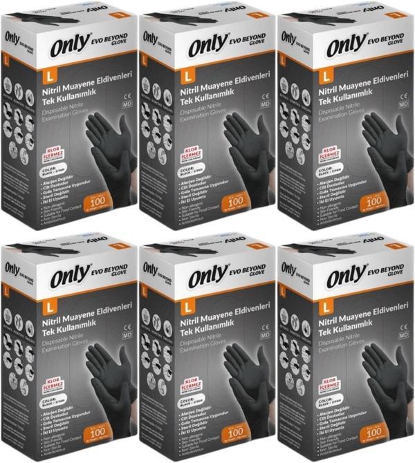 Only Evo Beyond Glove Nitril Siyah Pudrasız Muayene Eldiveni 600 Lü Set L - Large - Büyük (6PK*100) - Image 1
