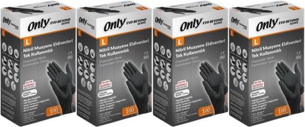 Only Evo Beyond Glove Nitril Siyah Pudrasız Muayene Eldiveni 400 Lü Set L - Large - Büyük (4PK*100) - Image 1