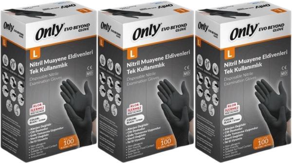 Only Evo Beyond Glove Nitril Siyah Pudrasız Muayene Eldiveni 300 Lü Set L - Large - Büyük (3PK*100) - Image 1