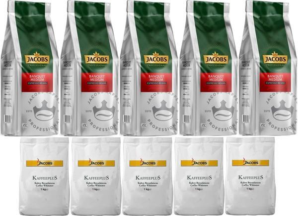Jacobs Medium Çekirdek Kahve 1KG (Espresso Beans) & Kaffeeplus Süt Tozu 1KG (Karma 10 Lu Set) - Image 1