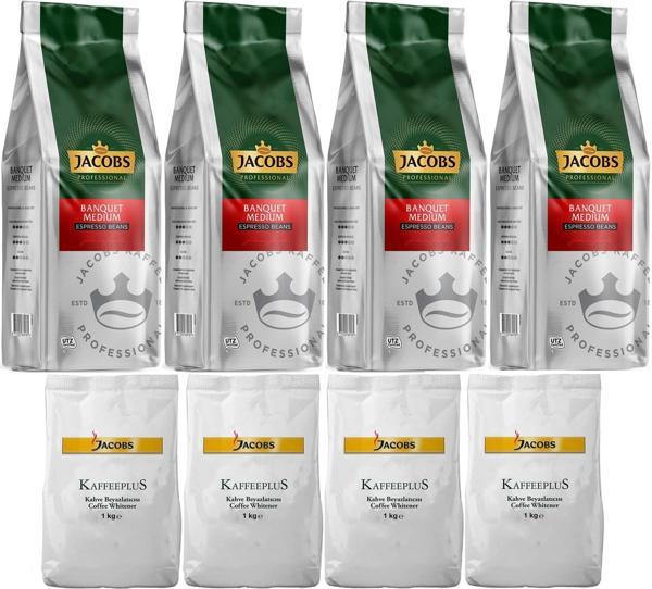 Jacobs Medium Çekirdek Kahve 1KG (Espresso Beans) & Kaffeeplus Süt Tozu 1KG (Karma 8 Li Set) - Image 1
