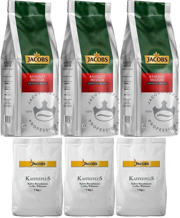Jacobs Medium Çekirdek Kahve 1KG (Espresso Beans) & Kaffeeplus Süt Tozu 1KG (Karma 6 Lı Set) - Image 1