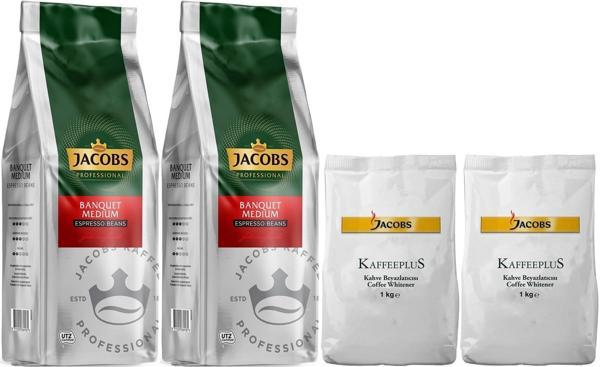 Jacobs Medium Çekirdek Kahve 1KG (Espresso Beans) & Kaffeeplus Süt Tozu 1KG (Karma 4 Lü Set) - Image 1