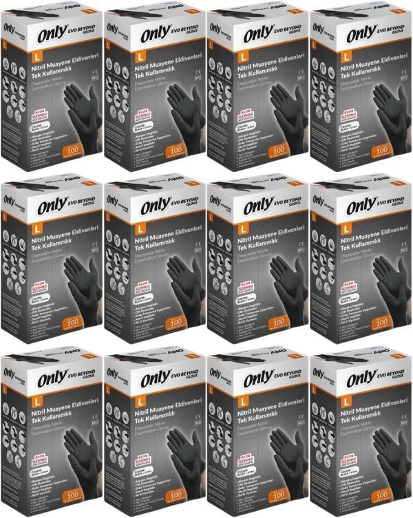 Only Evo Beyond Glove Nitril Siyah Pudrasız Muayene Eldiveni 1200 Lü Set L- Large - Büyük (12PK*100) - Image 1