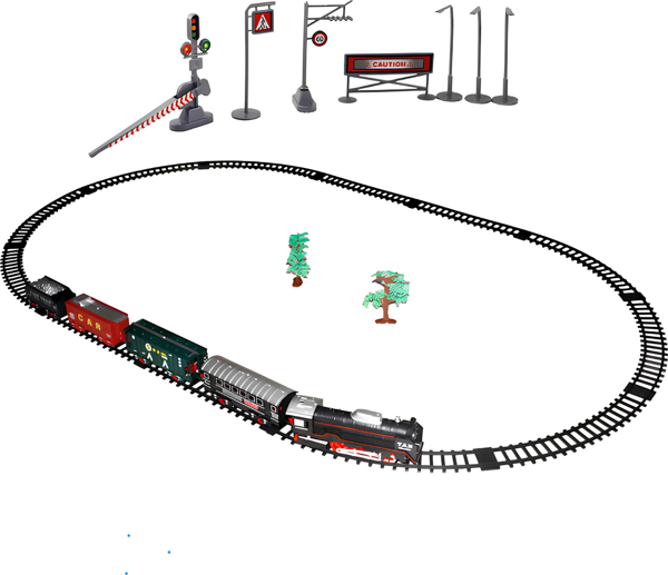 Welcomein Oyuncak Sesli ve Işıklı Klasik Tren Seti 26 Parça Express Oyuncak Kar-go Treni 105 cm Ray Uzunluğunda - Image 1