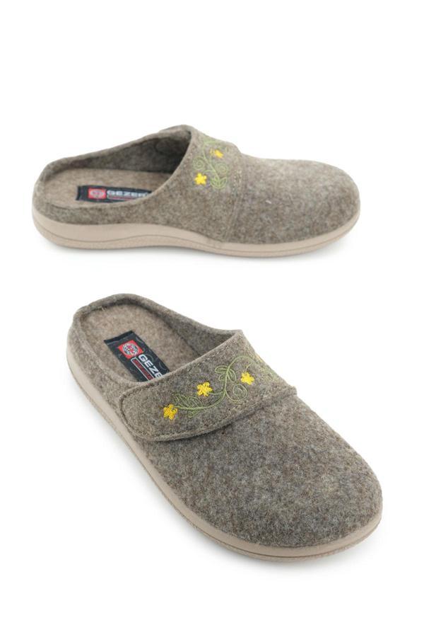 Gezer Kadın Kışlık Nakışlı Tasarım Cırtlı Ayarlanabilir Rahat Taban Ev Bahçe Terlik - Image 1