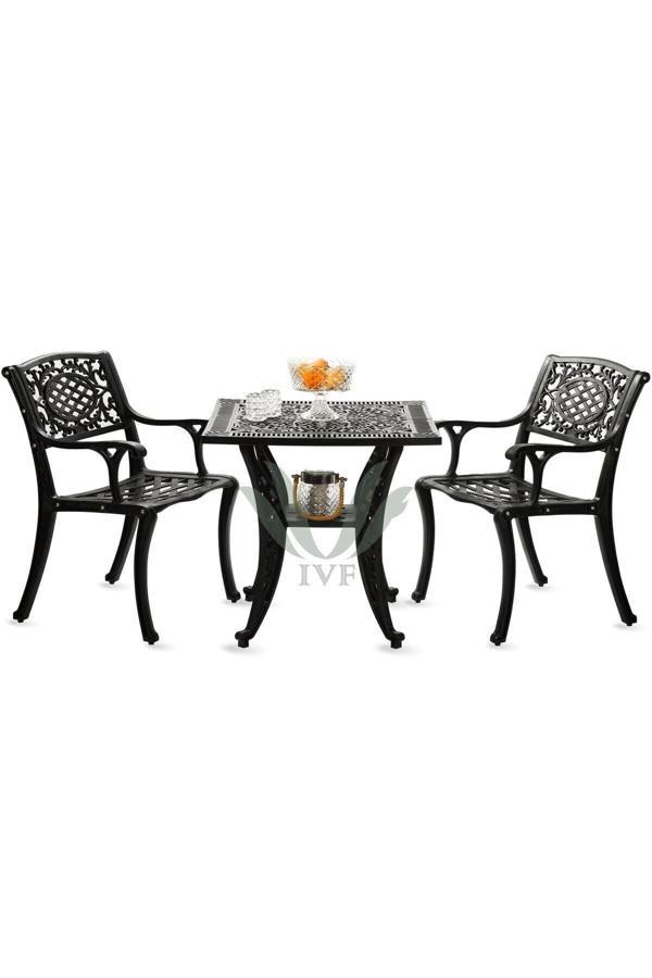 Chiron Baby Ferforje Görünümlü Masa Ve Sandalye, Dış Mekanda Kullanılabilir 2 Kişilik Plastik Siyah Masa Takımı - Image 1