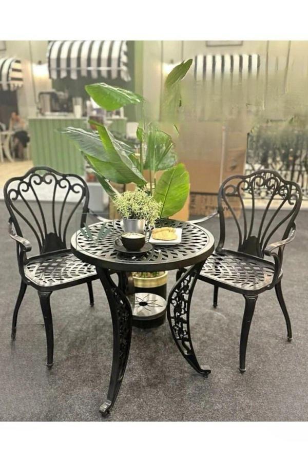 Ceritti Ferforje Görünümlü 150 Kg Taşıma Kapasiteli 2 Yıl Garantili Plastik Bahçe Masa Sandalye Takımı - Image 1