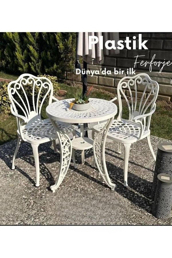 Ceritti Ferforje Görünümlü 150 Kg Taşıma Kapasiteli 2 Yıl Garantili Plastik Bahçe Masa Sandalye Takımı - Image 1