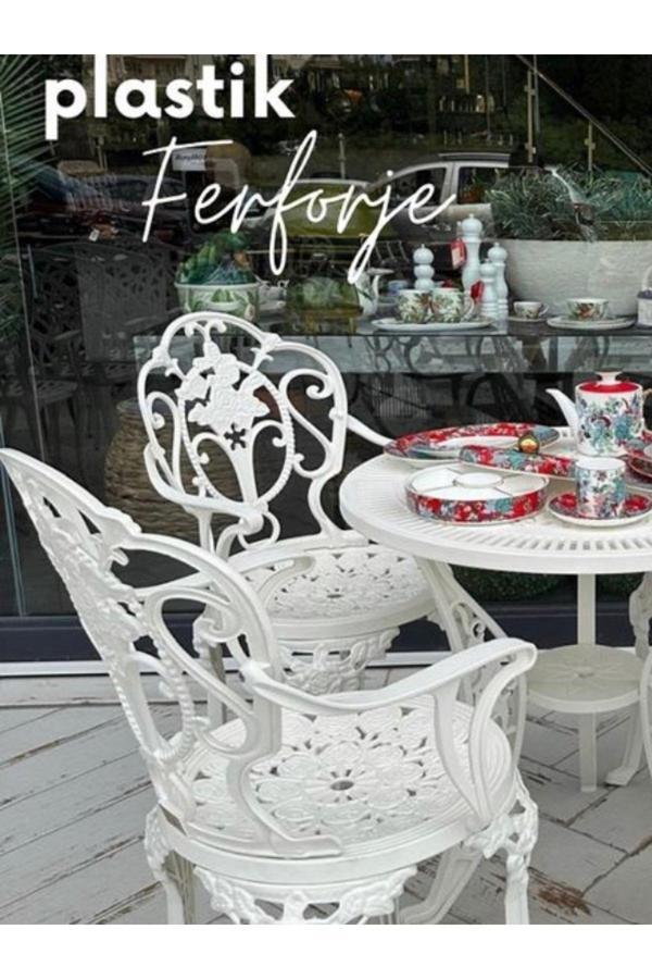 İvf Isparta Model Ferforje Görünümlü 60 Cm Çap Plastik Masa Ve Sandalye Balkon Takım 2 Sandalye 1 Masa - Image 1
