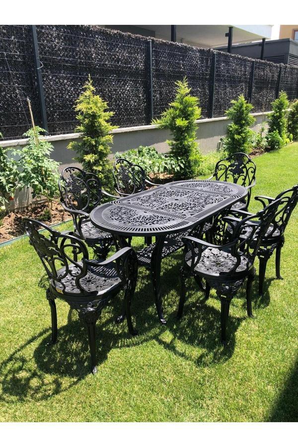 İvf Isparta Model Ferforje Görünümlü Plastik 6 Kişilik Oval Masa Ve Sandalye Takım 6 Sandalye 1 Masa - Image 1