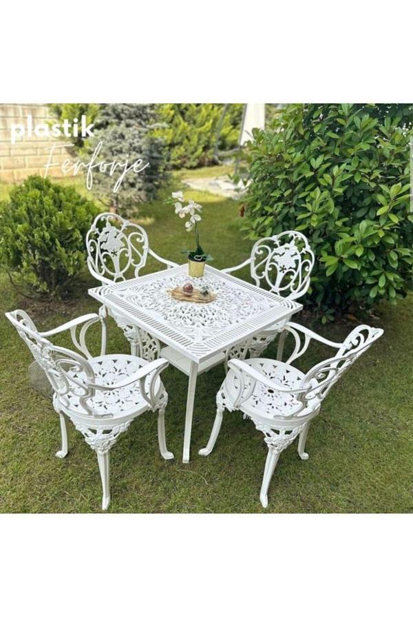 İvf Isparta Model Ferforje Görünümlü Plastik Kare Masa Ve Sandalye Takım 4 Sandalye 1 Masa - Image 1