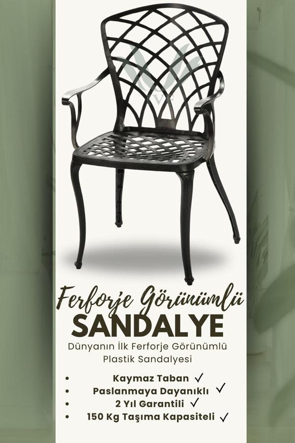 Ceritti Ferforje Görünümlü, Dış Mekan Kullanımına Uygun, 150Kg Taşıma Kapasiteli Plastik Tek Hitit Sandalye - Image 1