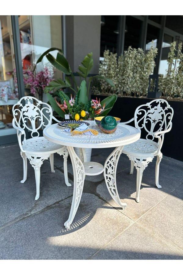 İvf Isparta Model Ferforje Görünümlü Plastik Yuvarlak Masa Ve Sandalye Takım 2 Sandalye 1 Masa - Image 1